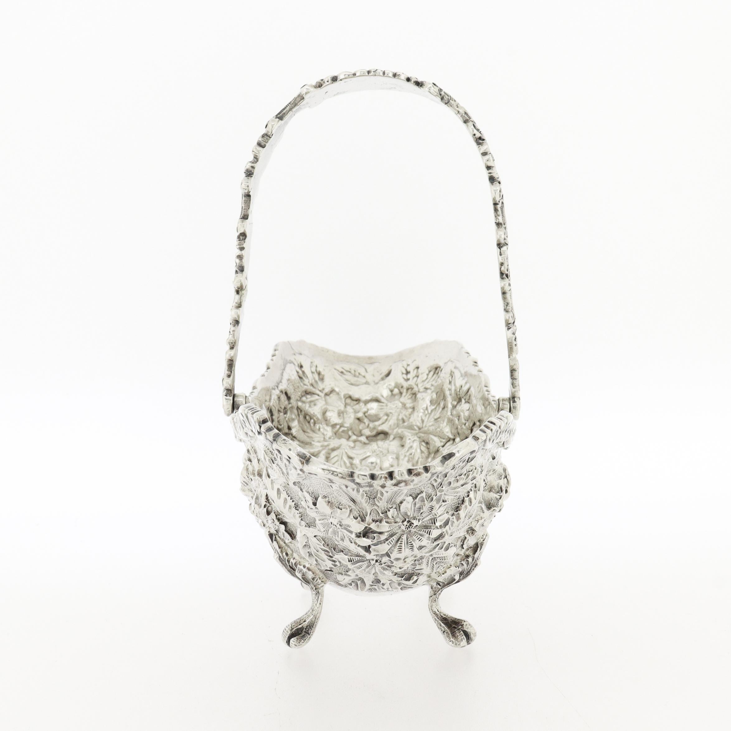 Small Antique Schofield Baltimore Sterling Silver Basket with Repoussé Roses For Sale 2