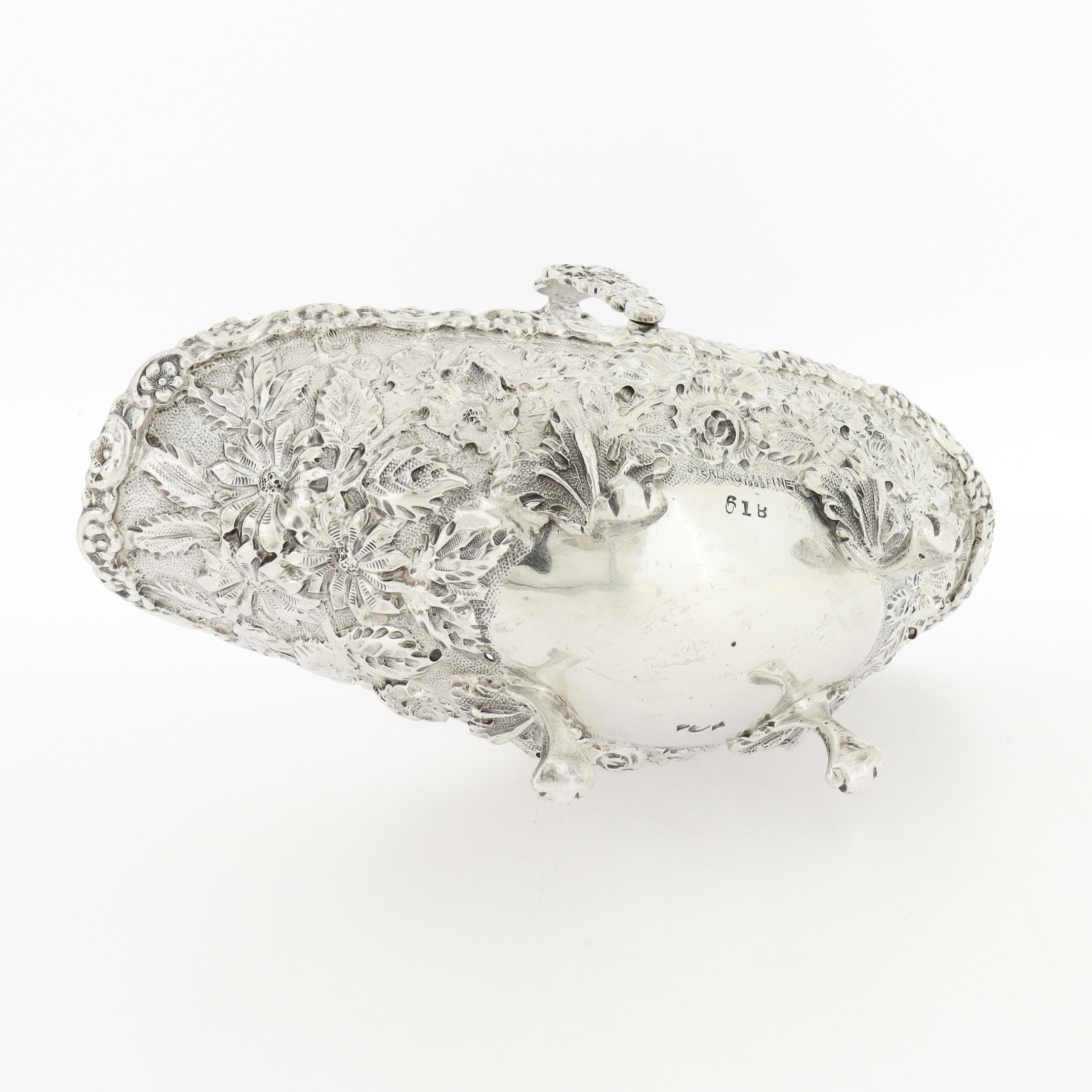 Small Antique Schofield Baltimore Sterling Silver Basket with Repoussé Roses For Sale 3