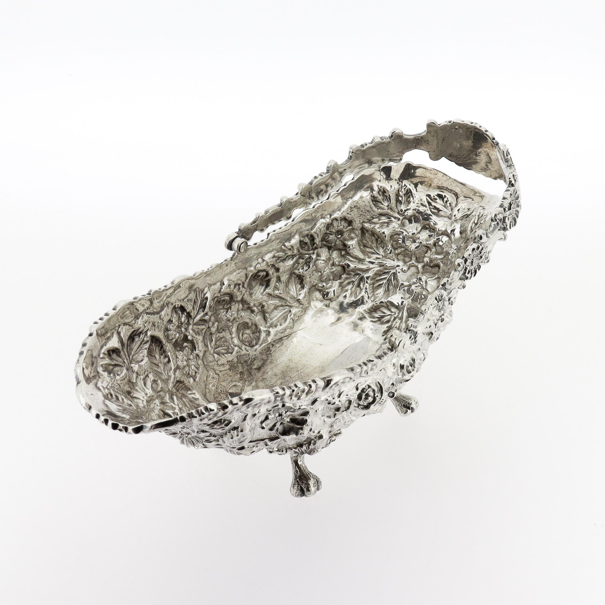Small Antique Schofield Baltimore Sterling Silver Basket with Repoussé Roses For Sale 4