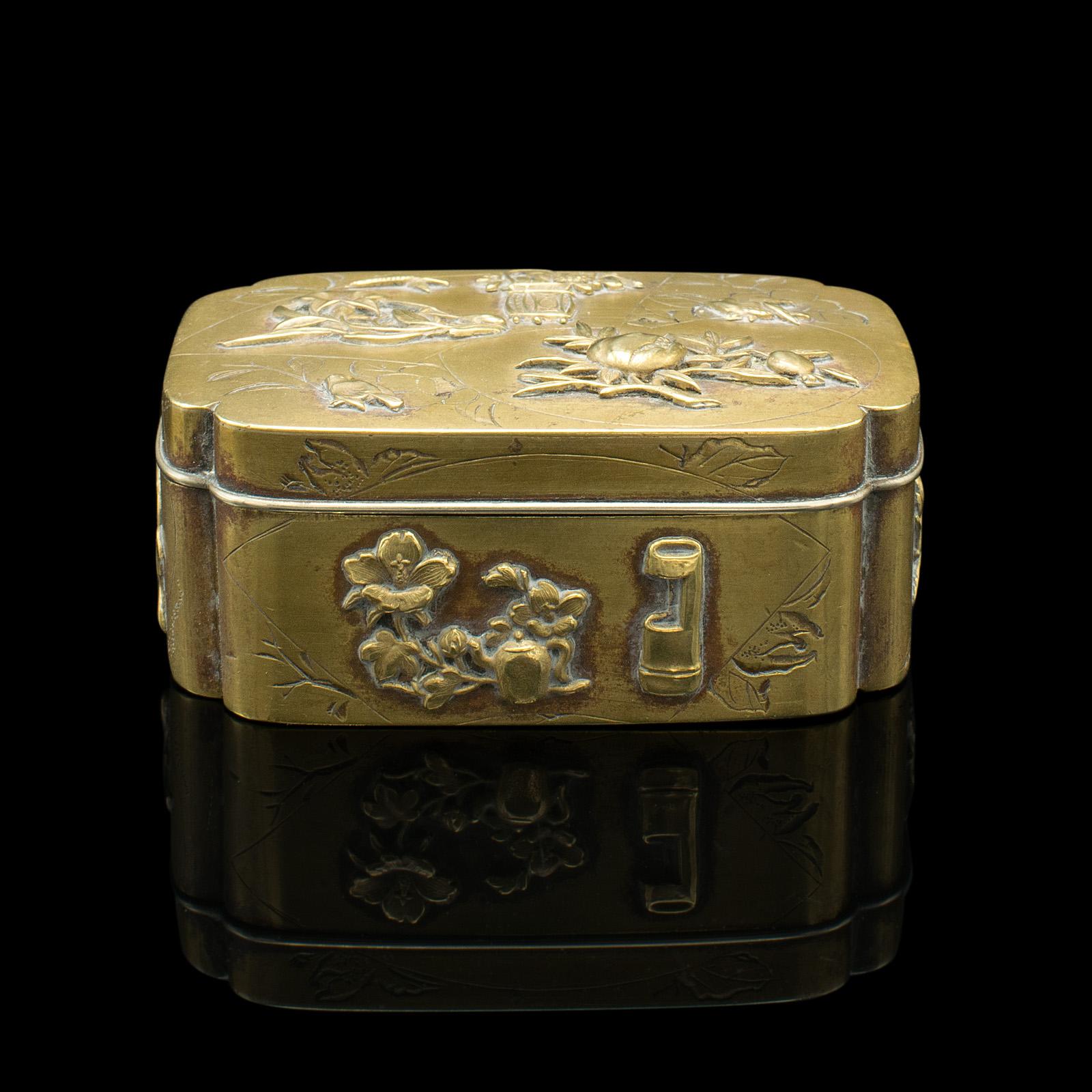 Japonisme Small Antique Seamstress' Button Box, Japanese, Brass, Decorative, Victorian For Sale