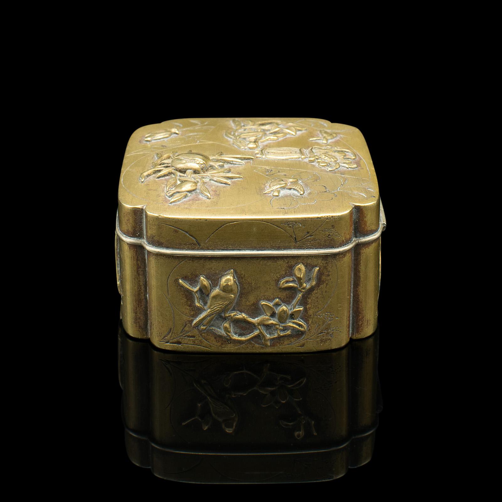 Small Antique Seamstress' Button Box, Japanese, Brass, Decorative, Victorian For Sale 1