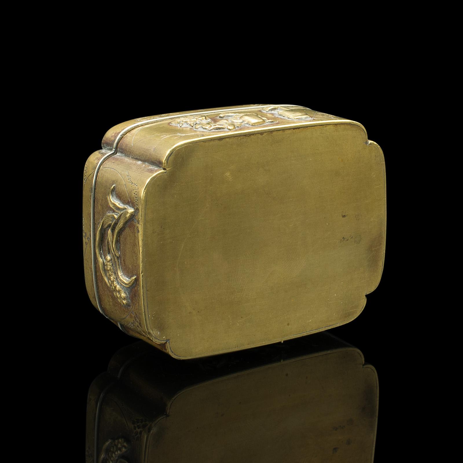 Small Antique Seamstress' Button Box, Japanese, Brass, Decorative, Victorian For Sale 3
