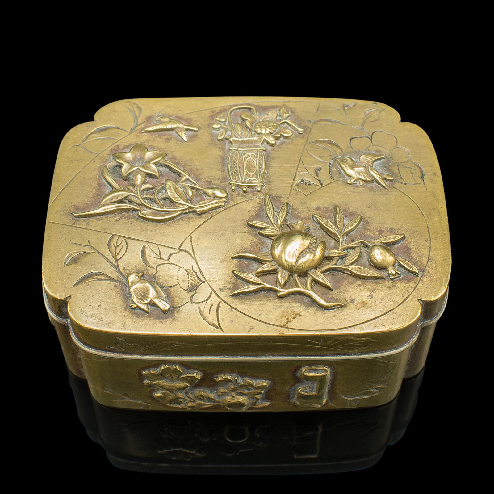Small Antique Seamstress' Button Box, Japanese, Brass, Decorative, Victorian For Sale 4