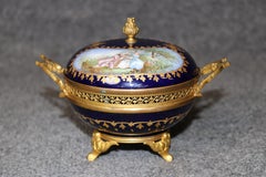 Small Antique Sevres Cobalt Blue Bronze Mounted Lidded Porcelain Urn