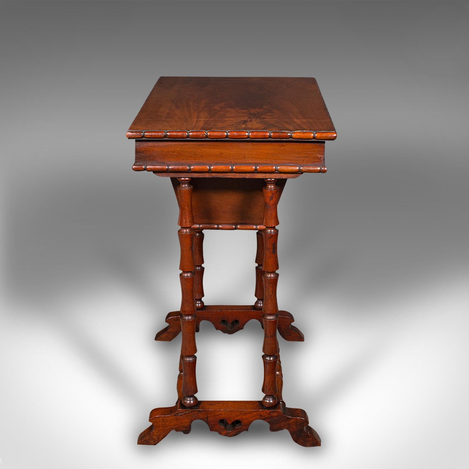 British Small Antique Sewing Table, English, Flame, Ladies, Work, Regency, Circa 1830 For Sale