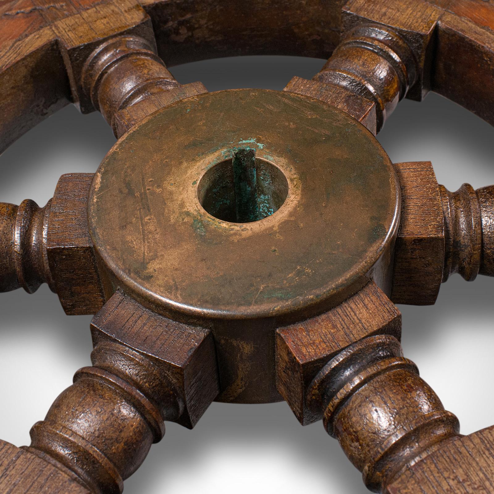 Small Antique Ship's Wheel, English, Teak, Bronze, Maritime, Decorative, C.1920 5