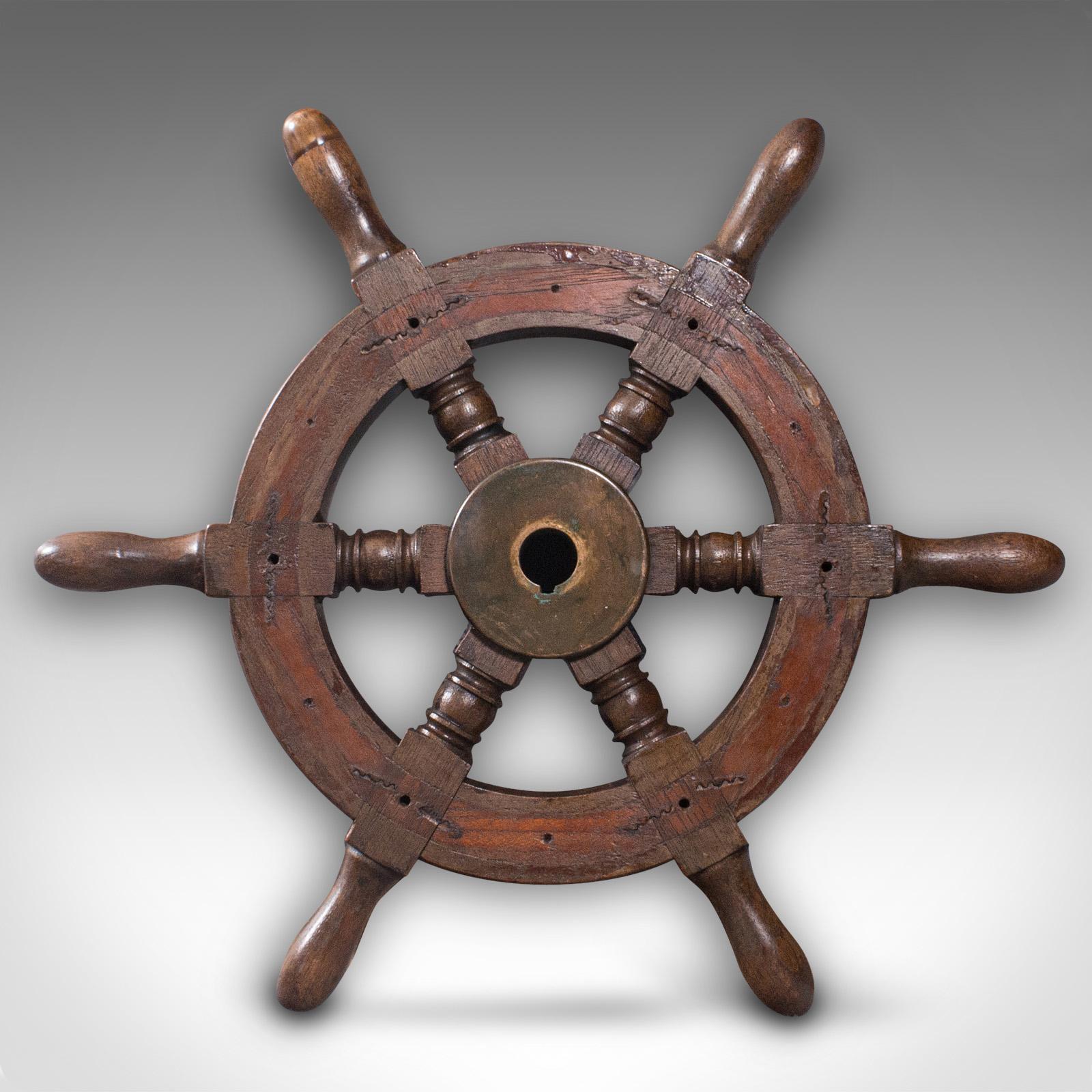 Small Antique Ship's Wheel, English, Teak, Bronze, Maritime, Decorative, C.1920 In Good Condition In Hele, Devon, GB