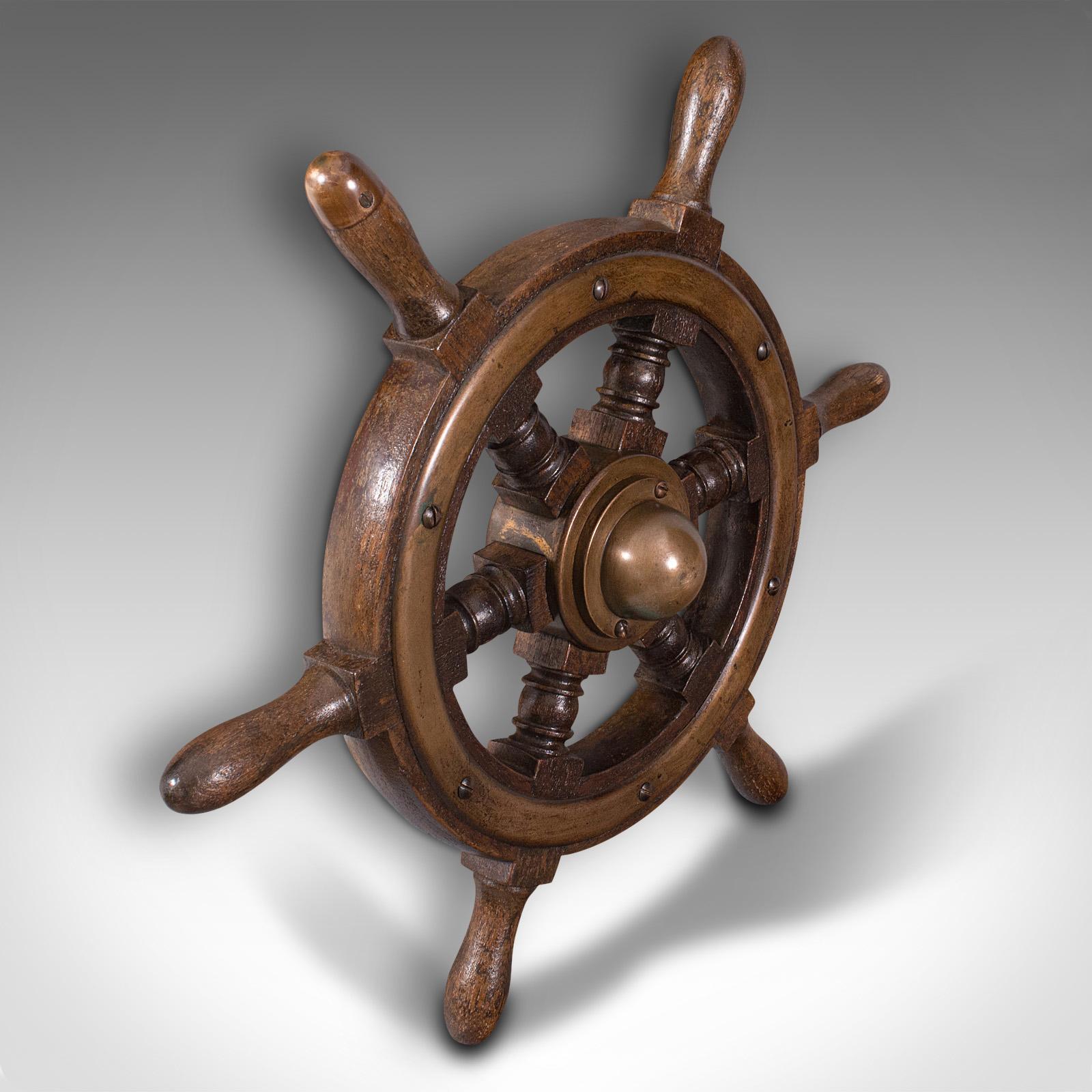 20th Century Small Antique Ship's Wheel, English, Teak, Bronze, Maritime, Decorative, C.1920