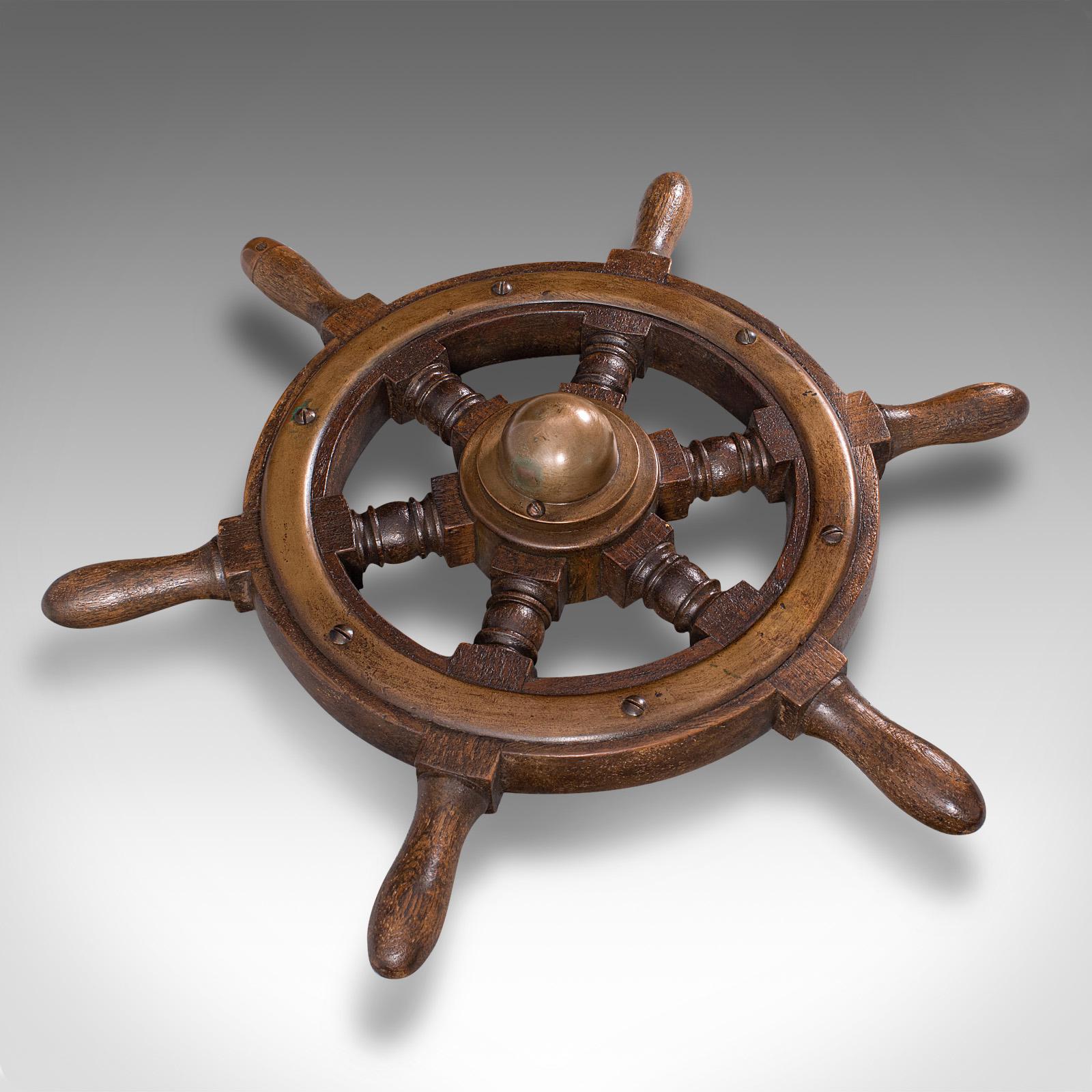Small Antique Ship's Wheel, English, Teak, Bronze, Maritime, Decorative, C.1920 1