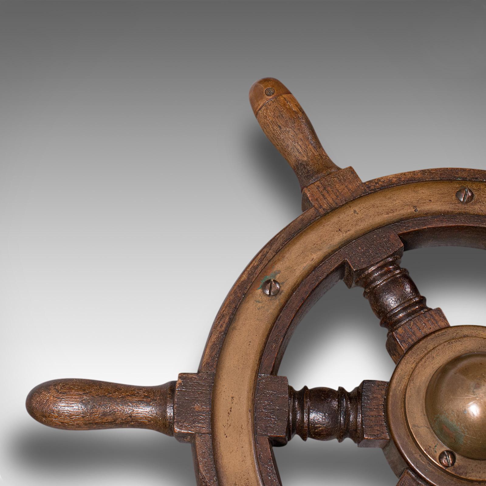Small Antique Ship's Wheel, English, Teak, Bronze, Maritime, Decorative, C.1920 2