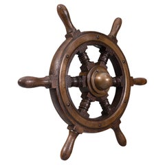 Small Antique Ship's Wheel, English, Teak, Bronze, Maritime, Decorative, C.1920