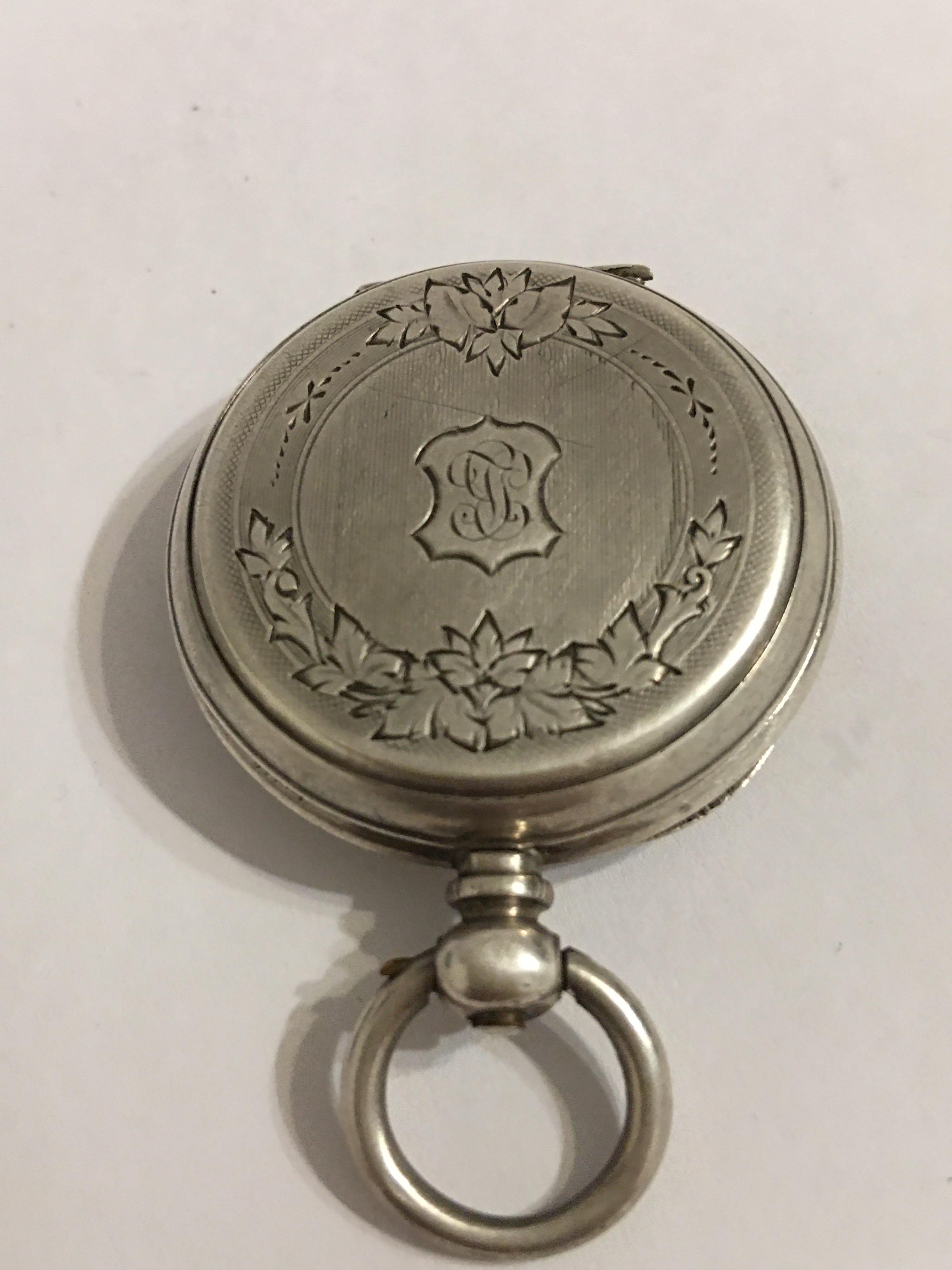 Small Antique Silver Key-Wind Fob / Pocket For Sale 7