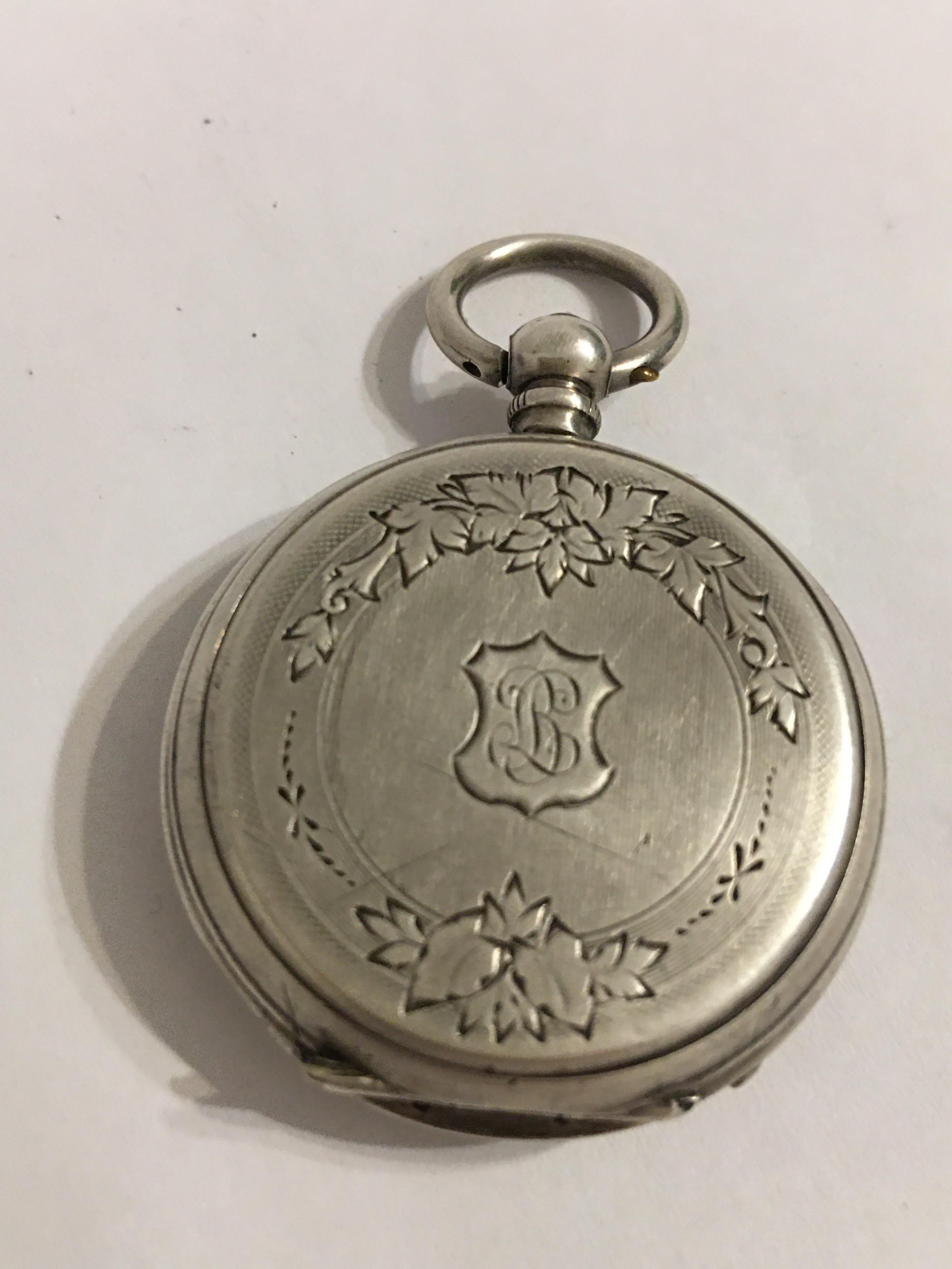 Small Antique Silver Key-Wind Fob / Pocket For Sale 8