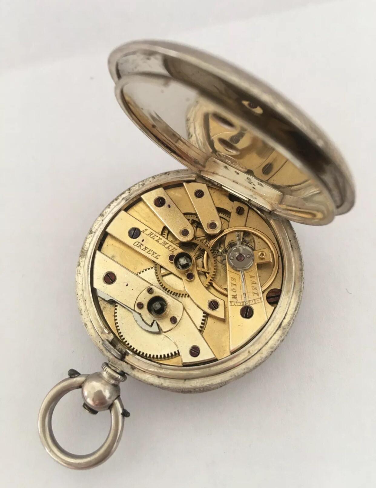 Small Antique Silver Key-Wind Pocket Watch Signed A. Bremer, Geneve, circa 1880s For Sale 4