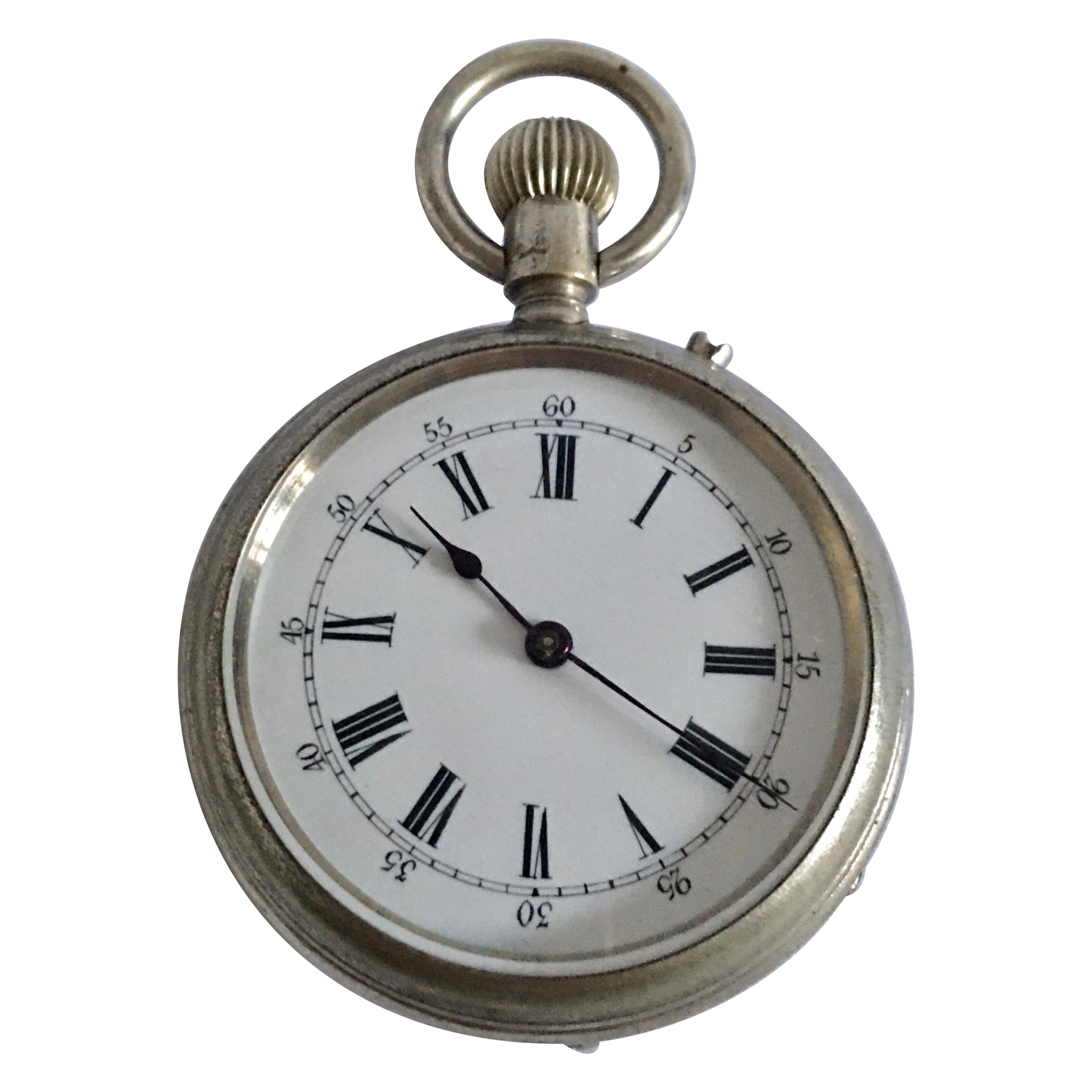 Small Antique Silver Plated Pocket Watch For Sale