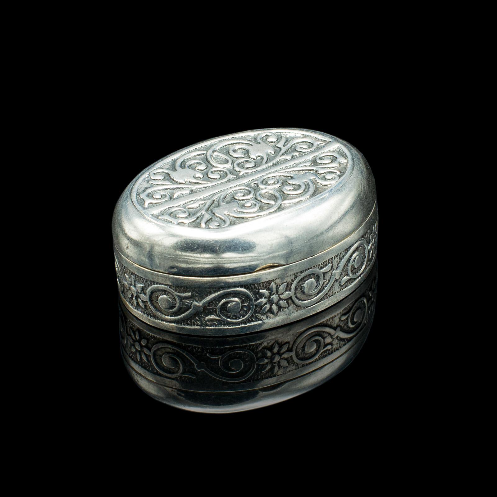 Late Victorian Small Antique Snuff Pot, Continental, Silver, Pill Box, Art Nouveau, Victorian
