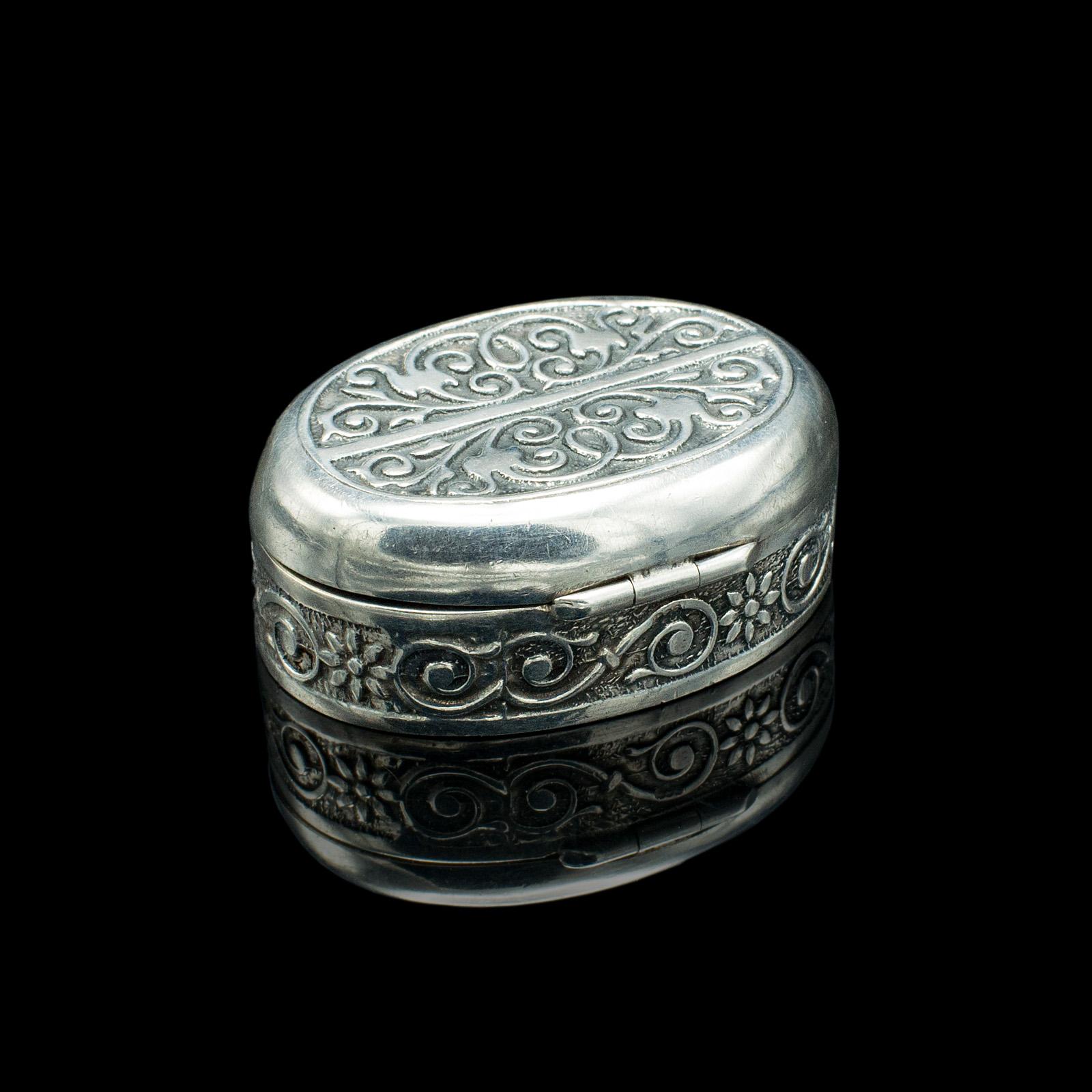 20th Century Small Antique Snuff Pot, Continental, Silver, Pill Box, Art Nouveau, Victorian