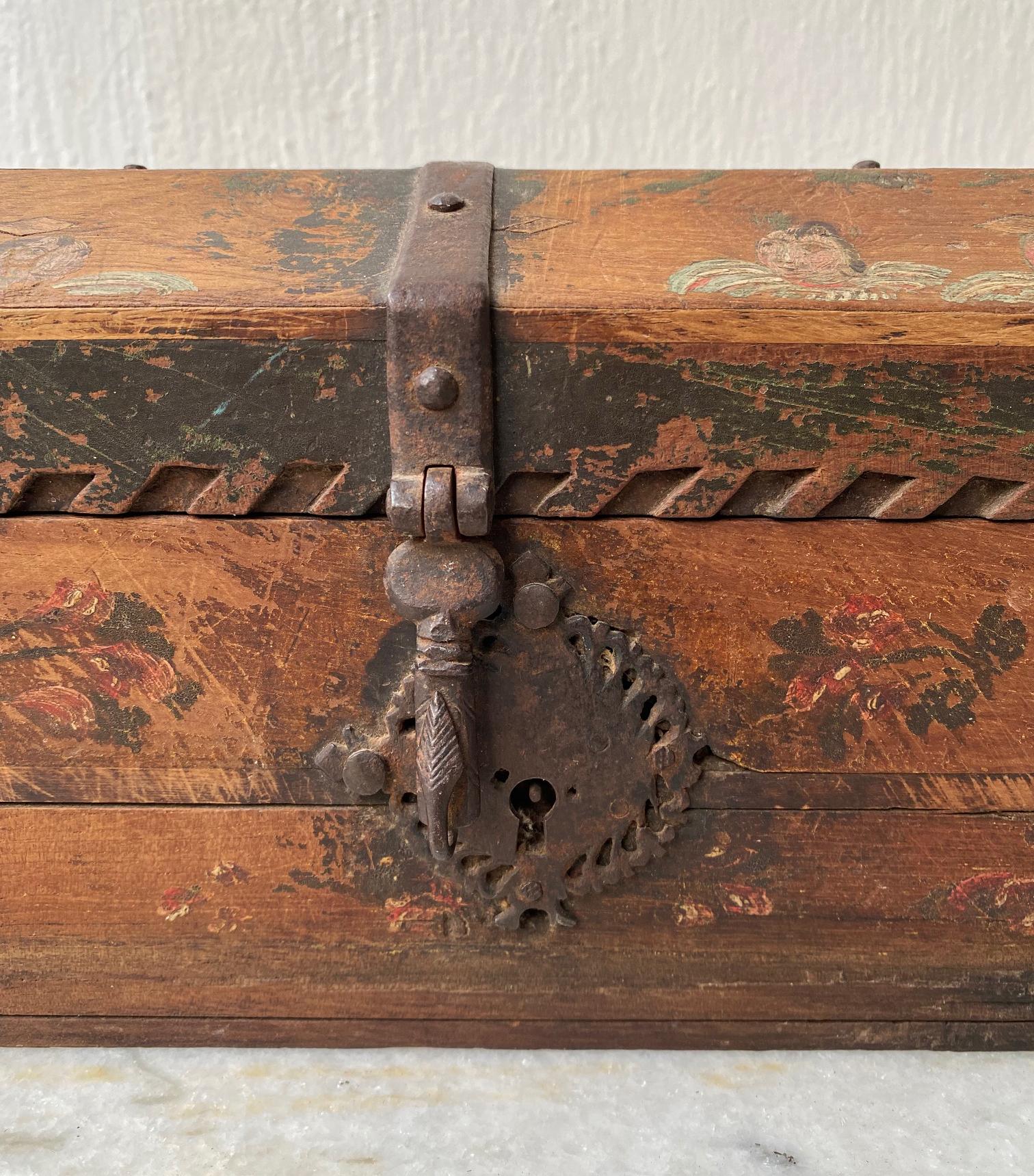 Small Antique Spanish Colonial Chest, Late 1700’s For Sale 3