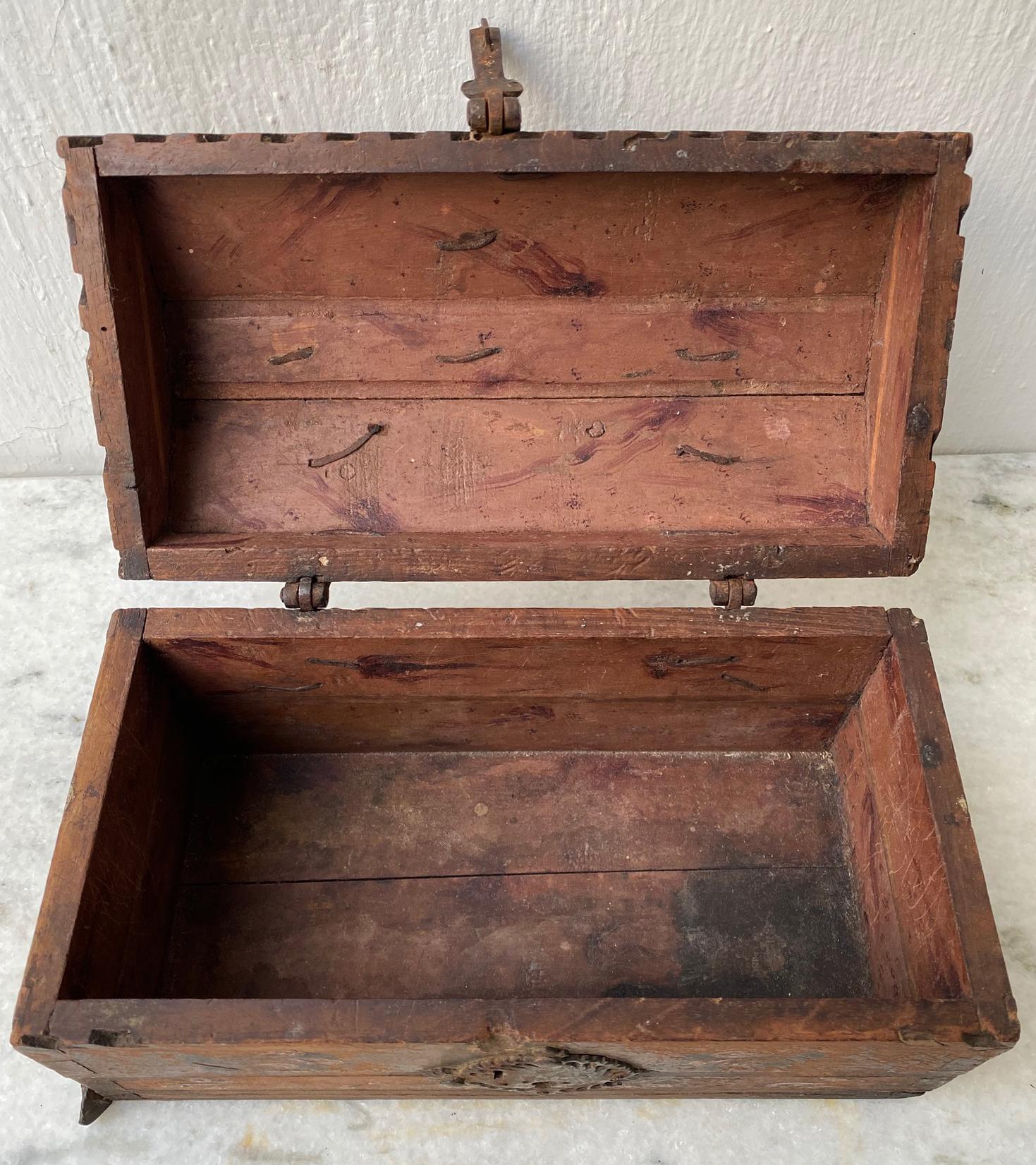 Small Antique Spanish Colonial Chest, Late 1700’s For Sale 4