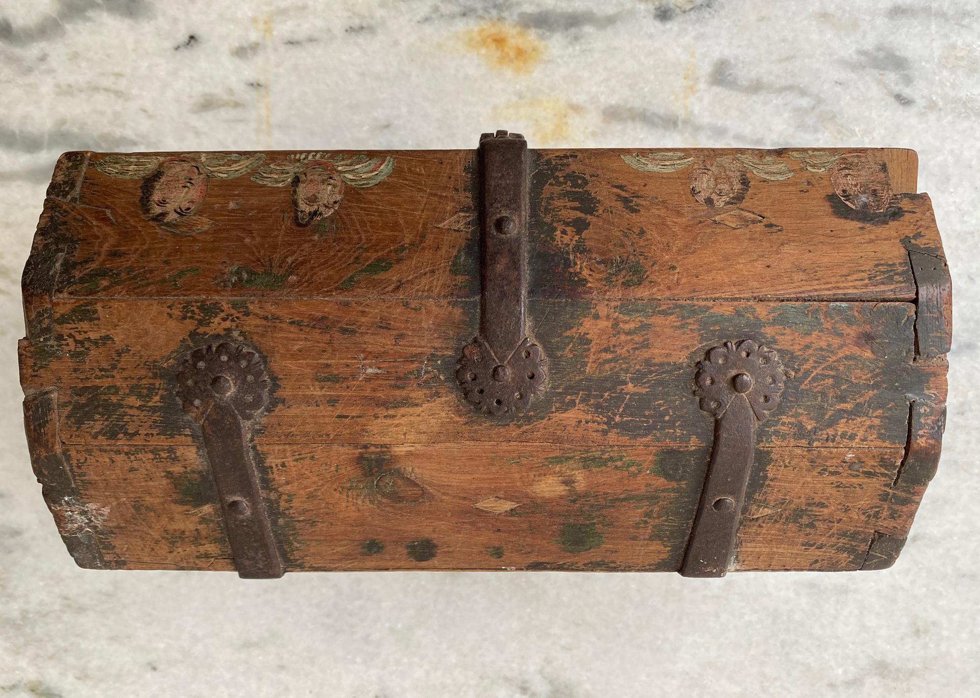 Small Antique Spanish Colonial Chest, Late 1700’s For Sale 5