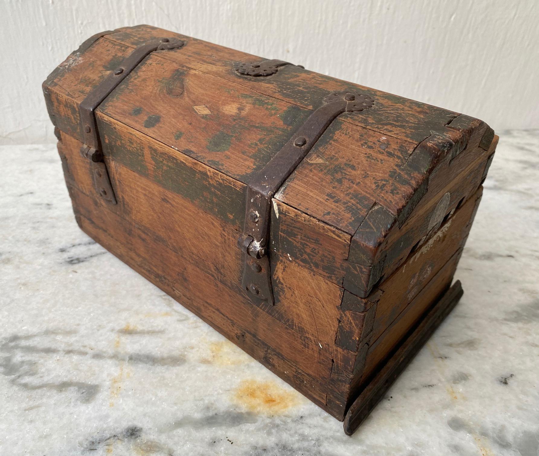 Small Antique Spanish Colonial Chest, Late 1700’s For Sale 6