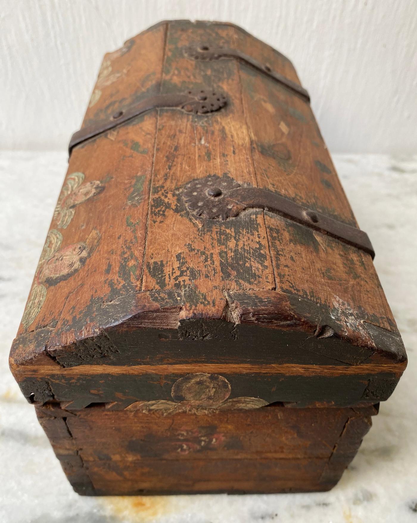 Small Antique Spanish Colonial Chest, Late 1700’s For Sale 8
