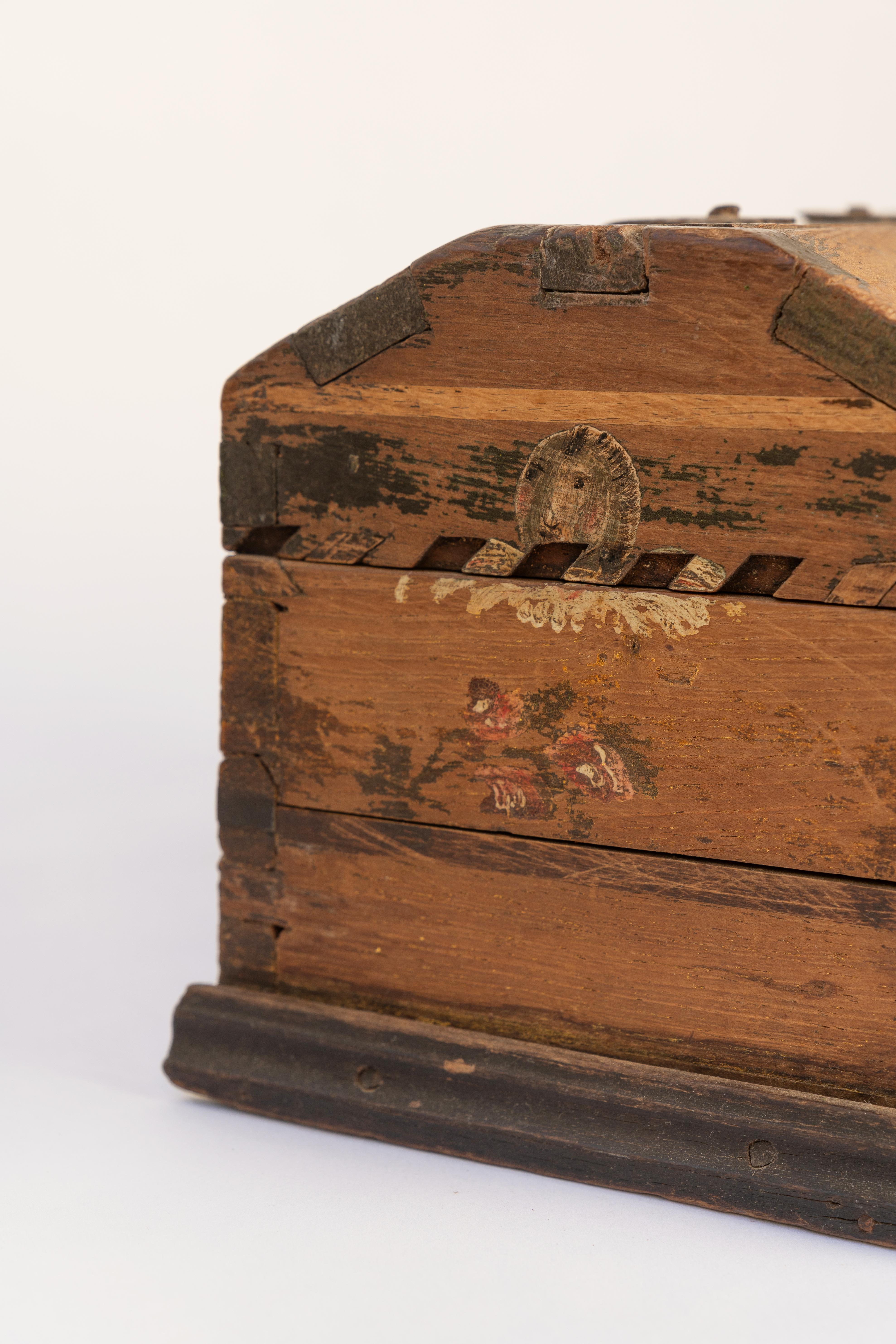 Wood Small Antique Spanish Colonial Chest, Late 1700’s For Sale
