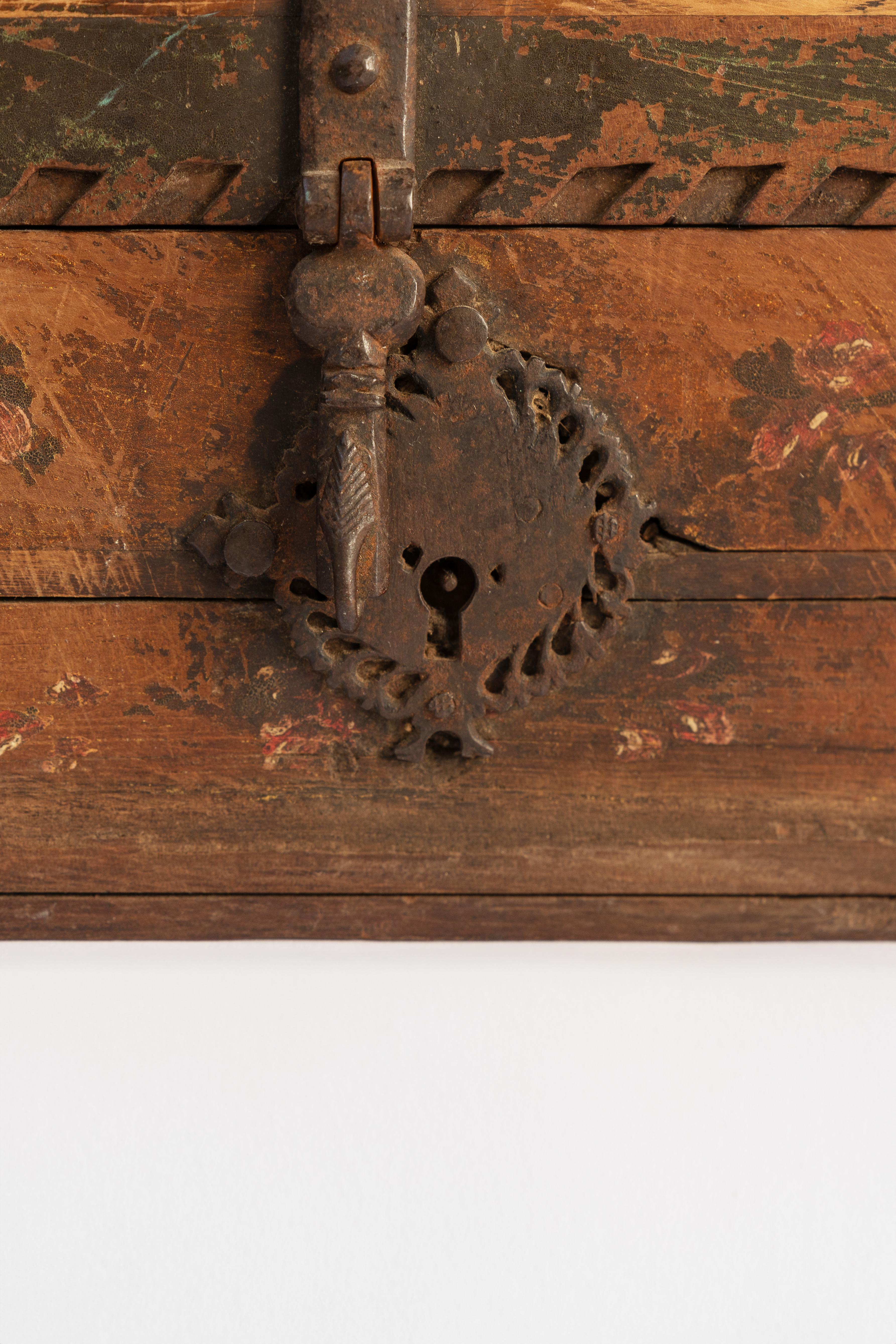 Small Antique Spanish Colonial Chest, Late 1700’s For Sale 1
