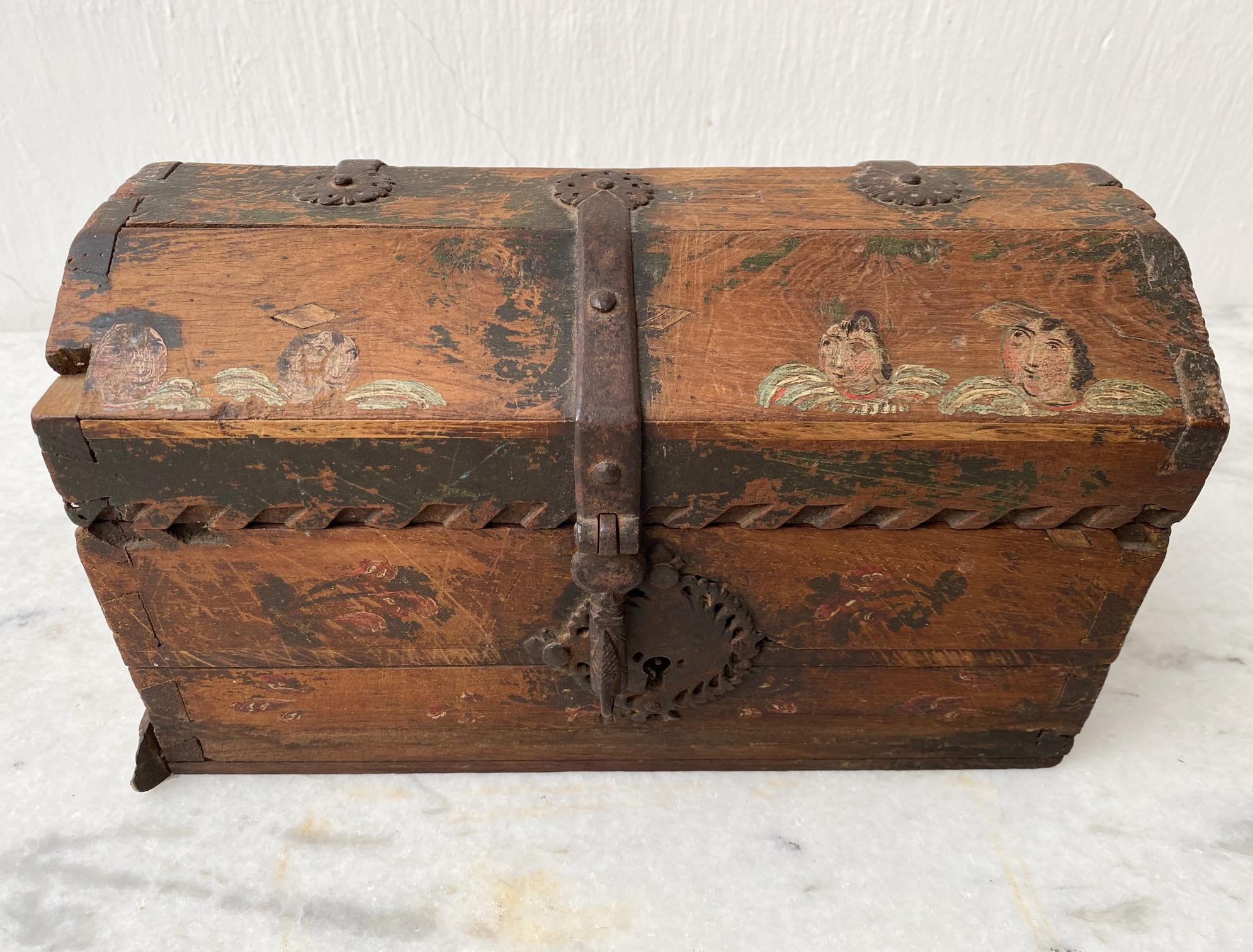 Small Antique Spanish Colonial Chest, Late 1700’s For Sale 2