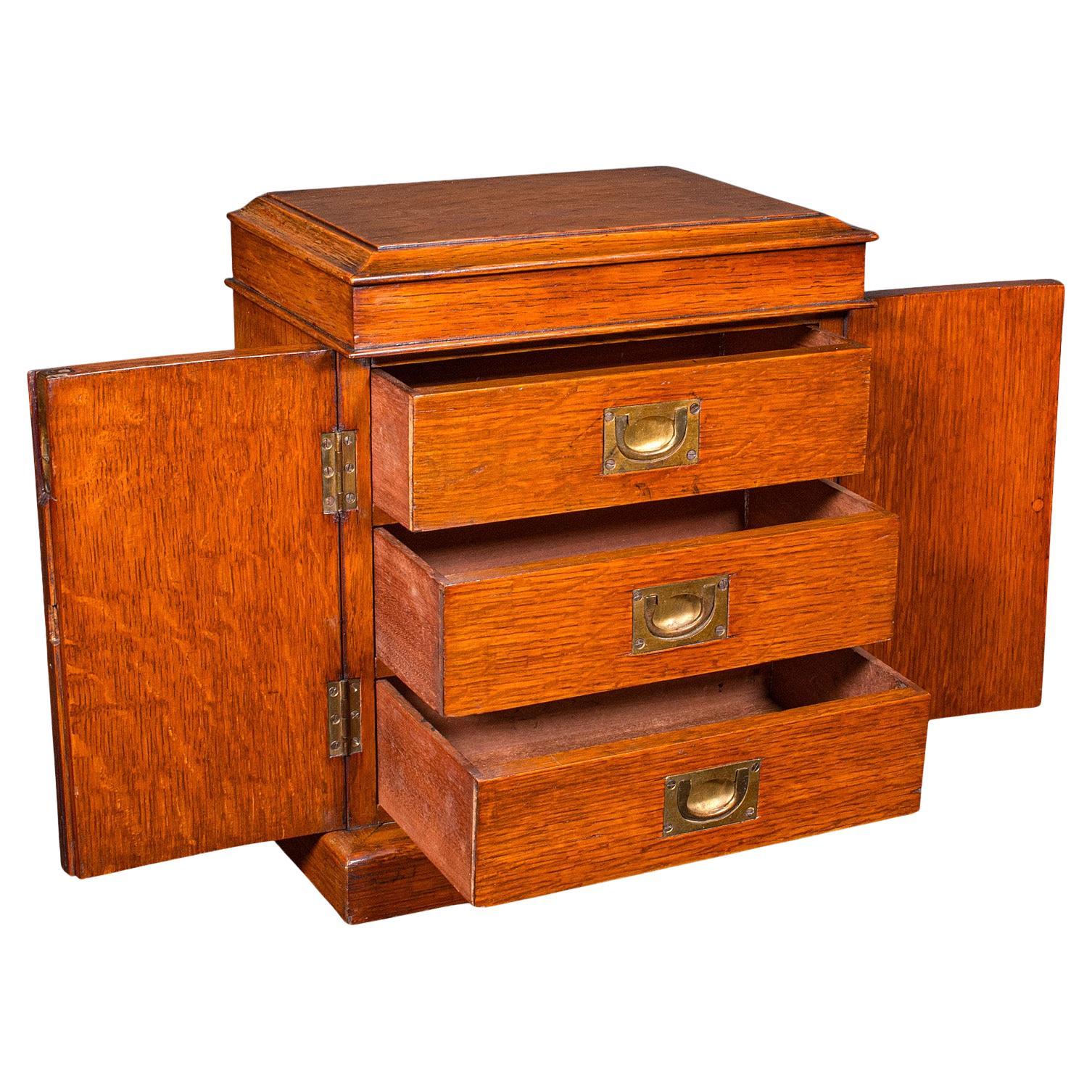 Small Antique Specimen Case, English, Oak, Collector’s Cabinet, Victorian, 1880