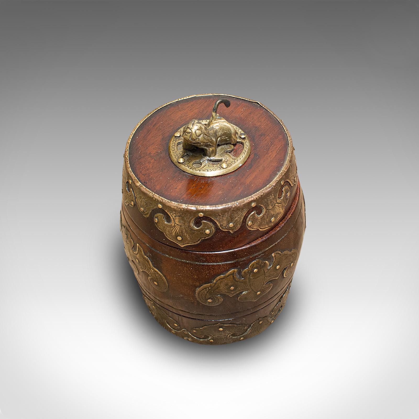 Small Antique Spice Jar, Chinese, Mahogany, Brass, Decorative Pot, Victorian For Sale 2