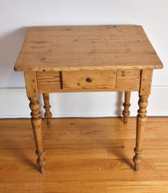 Small Antique "Square" End or Side Table in Scrubbed European Pine with Drawer