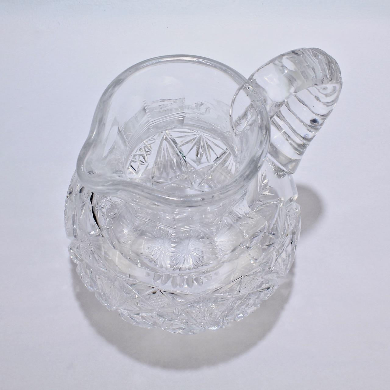 Small Antique Squat Cut Glass Juice or Cocktail Pitcher For Sale 3