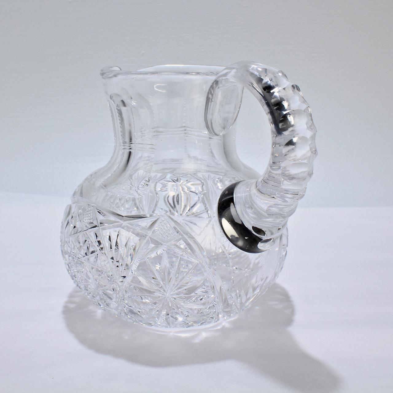 American Small Antique Squat Cut Glass Juice or Cocktail Pitcher For Sale