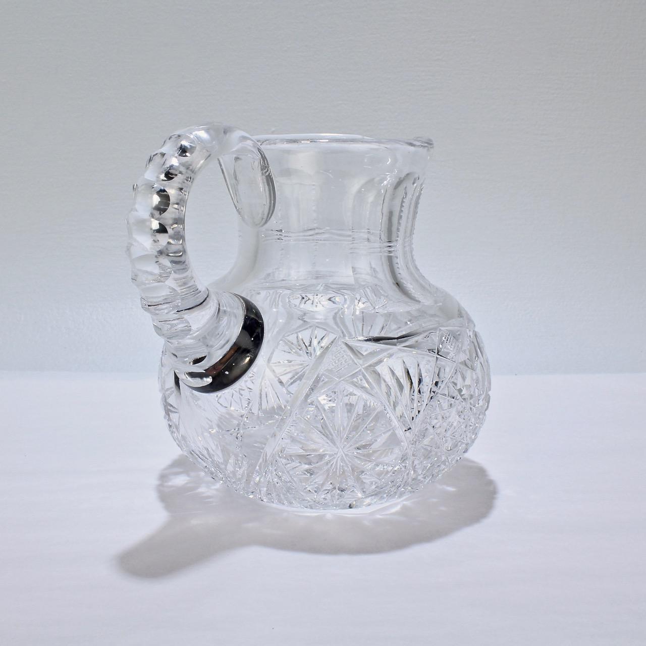 20th Century Small Antique Squat Cut Glass Juice or Cocktail Pitcher For Sale