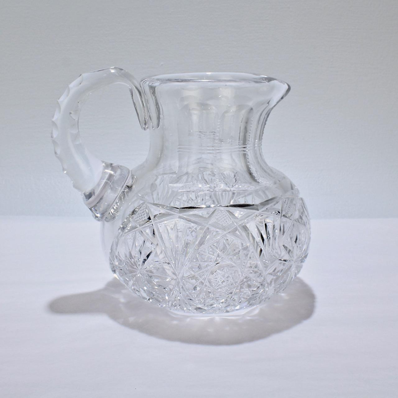 Small Antique Squat Cut Glass Juice or Cocktail Pitcher For Sale 1