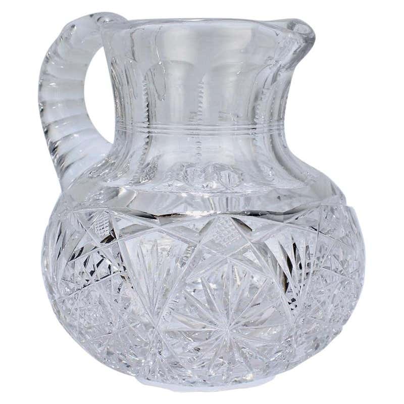 Fine Pitcher Fine Vintage Cut Glass Pitcher with a Narrow Body For Sale at 1stDibs