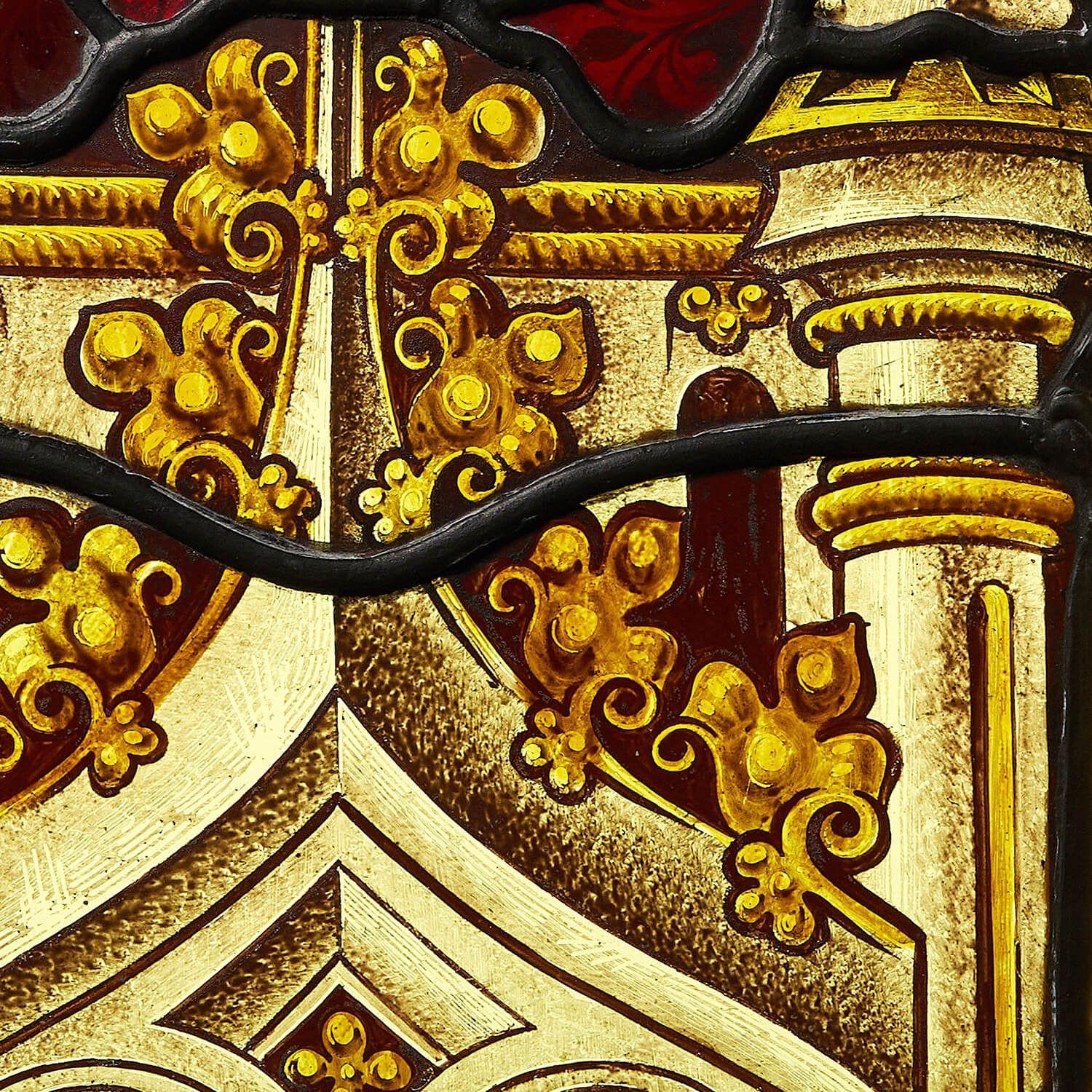 Inglese Piccolo pannello antico in vetro colorato di una chiesa in vendita
