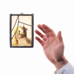 Small Antique Stained Glass Panel of Medieval Soldier