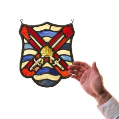 Small Antique Stained Glass Shield Panel