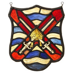 Small Antique Stained Glass Shield Panel