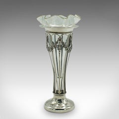 Small Antique Stem Vase, English, Silver, Glass, Decor, Art Nouveau, Edwardian
