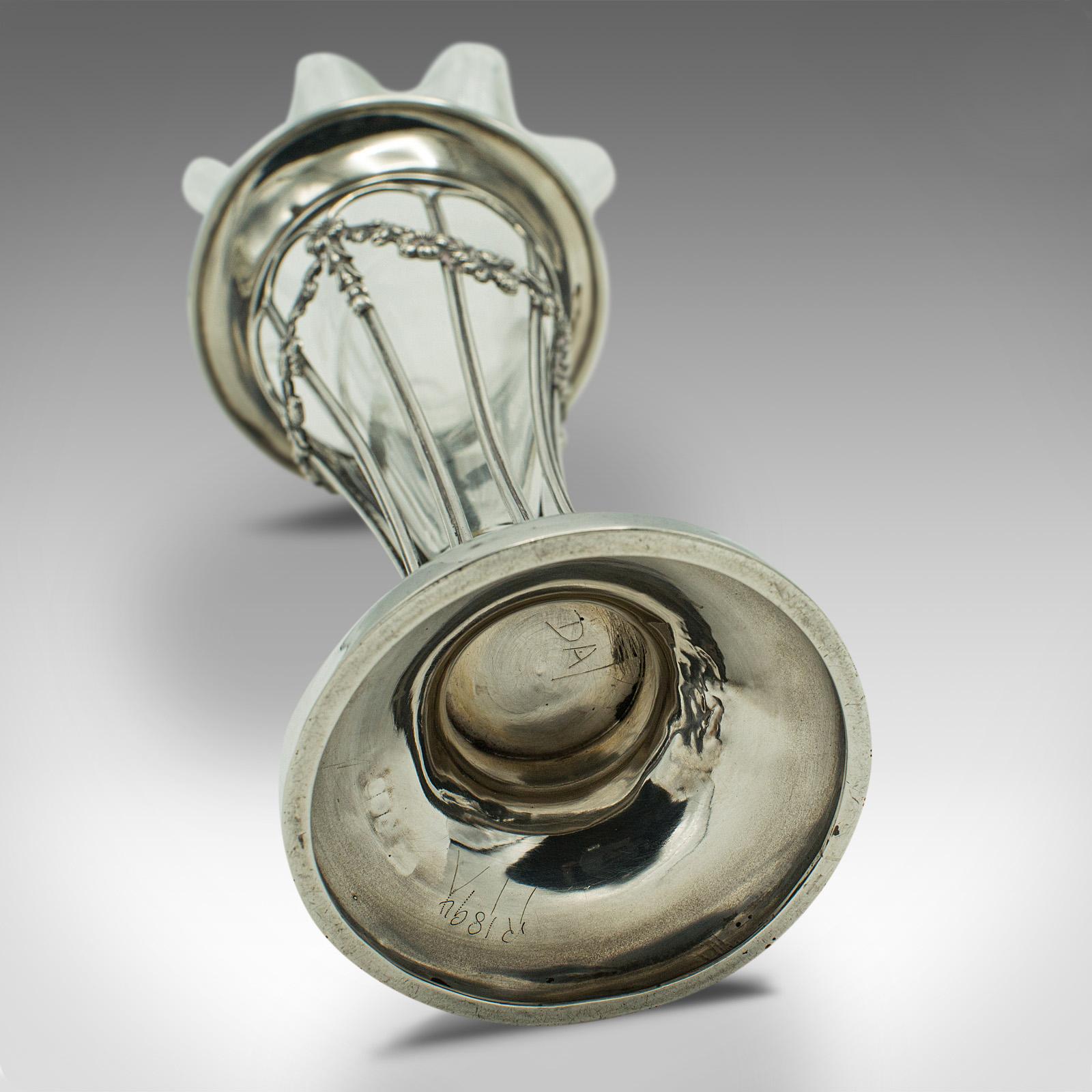Small Antique Stem Vase, English, Silver, Glass, Decor, Art Nouveau, Edwardian For Sale 3