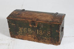 Small Antique Storage Chest of Pine Partly with Green Paint Sweden 1868