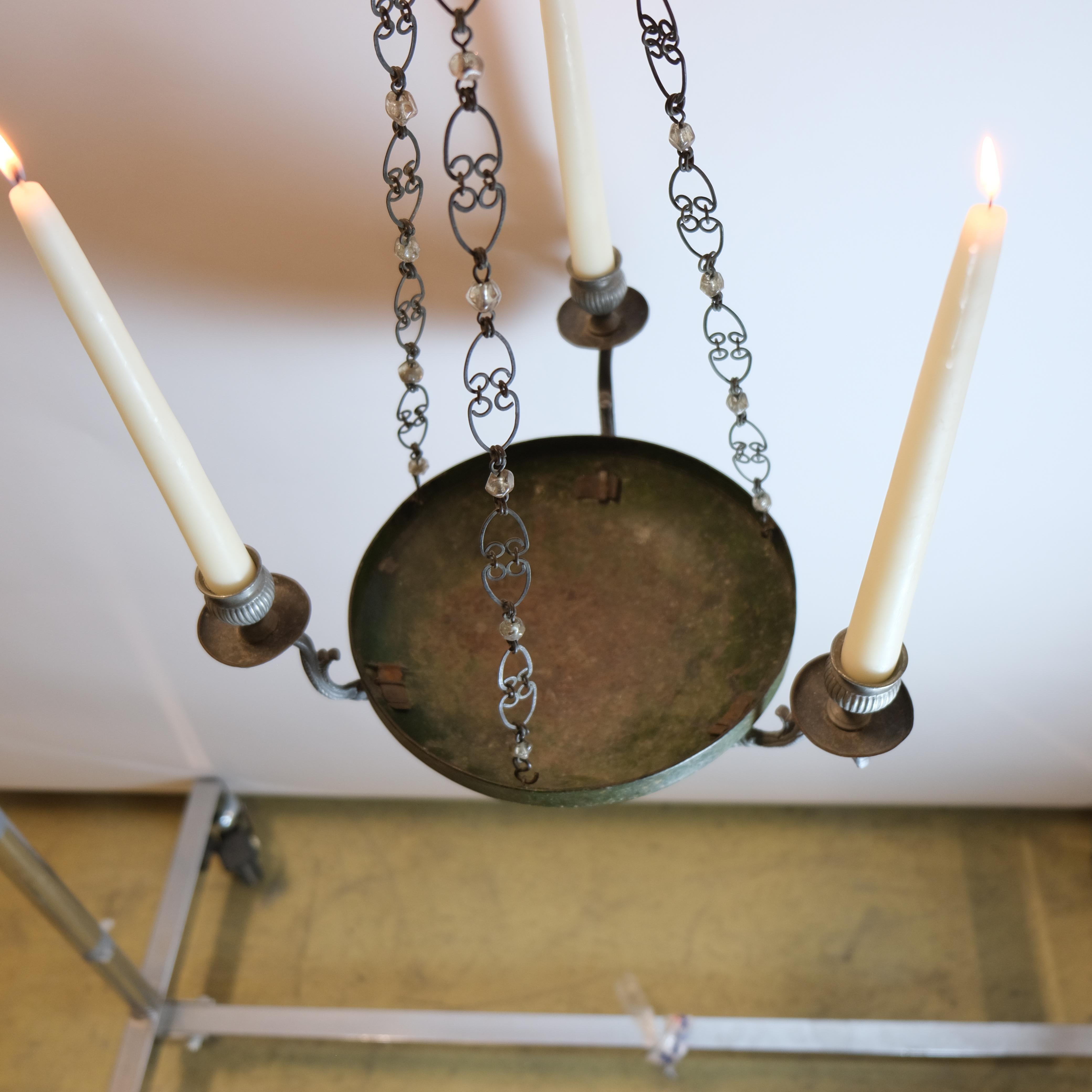 Cristallo Piccolo lampadario antico svedese a 3 luci, inizio XIX sec.