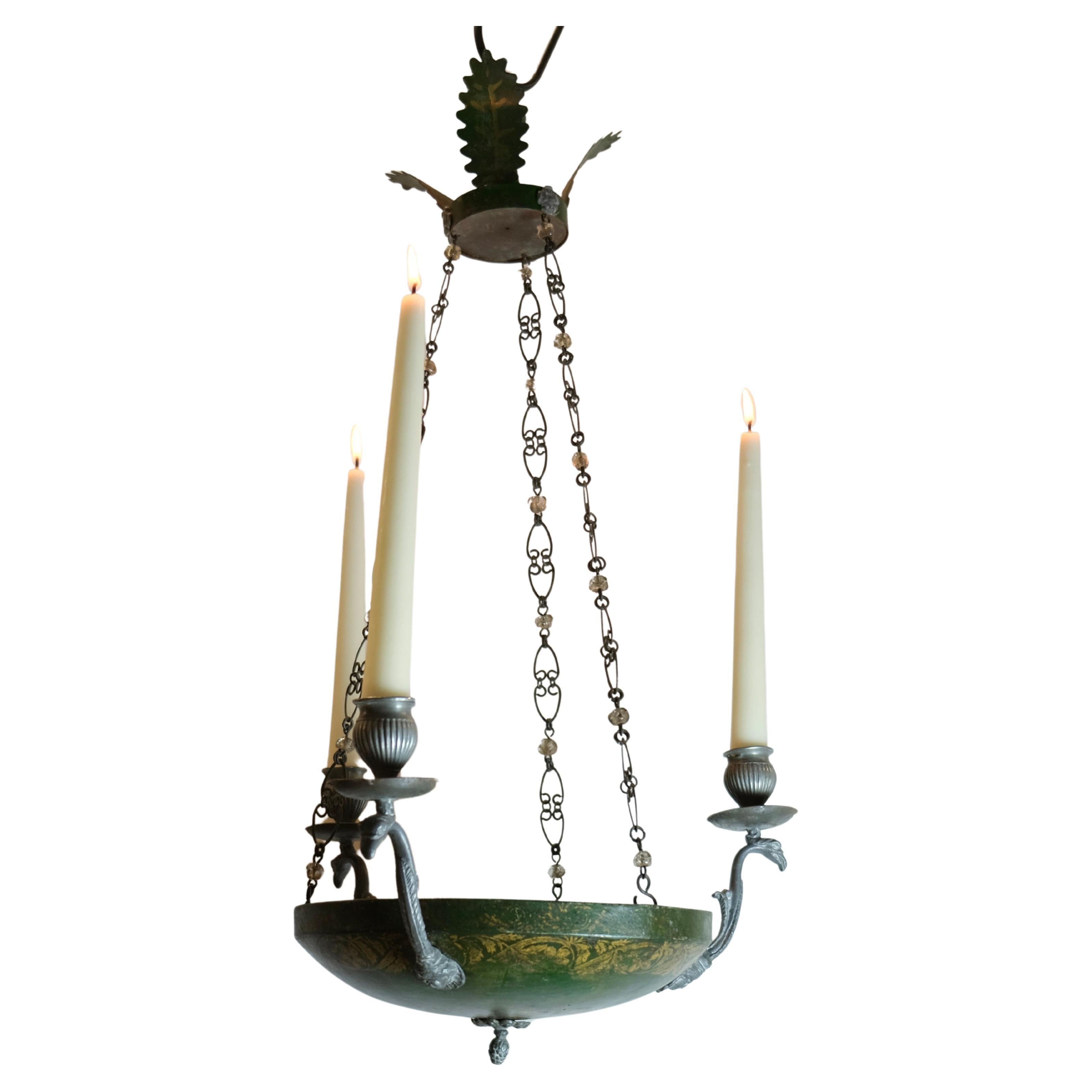 Small Antique Swedish 3-light chandelier, early 19th c