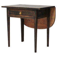 Small Antique Swedish Black Pine Extendable Table in Gustavian Style 