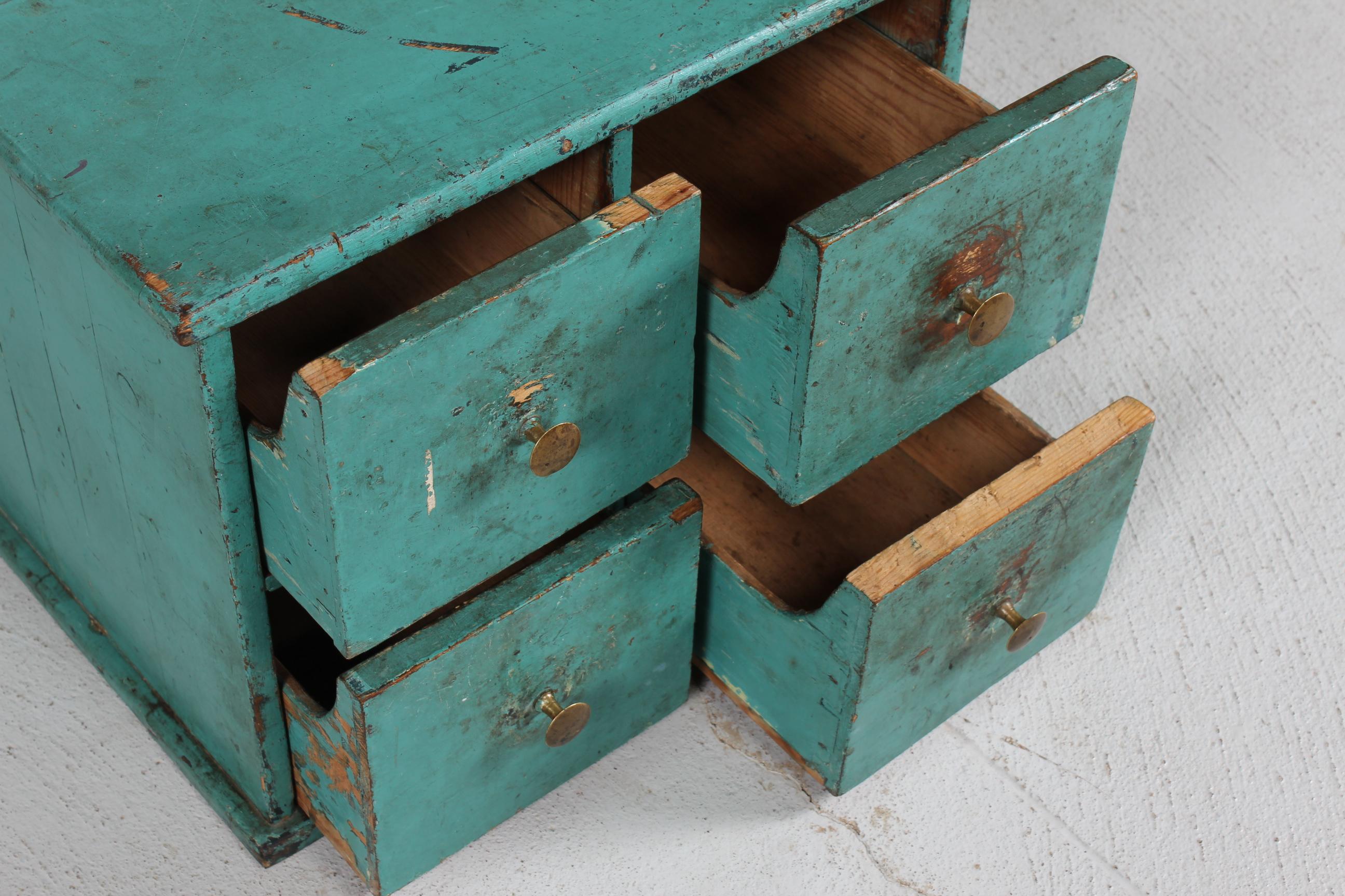 Folk Art Small Antique Swedish Chest of Drawers/Filing Cabinet Great Green Patina 1880s