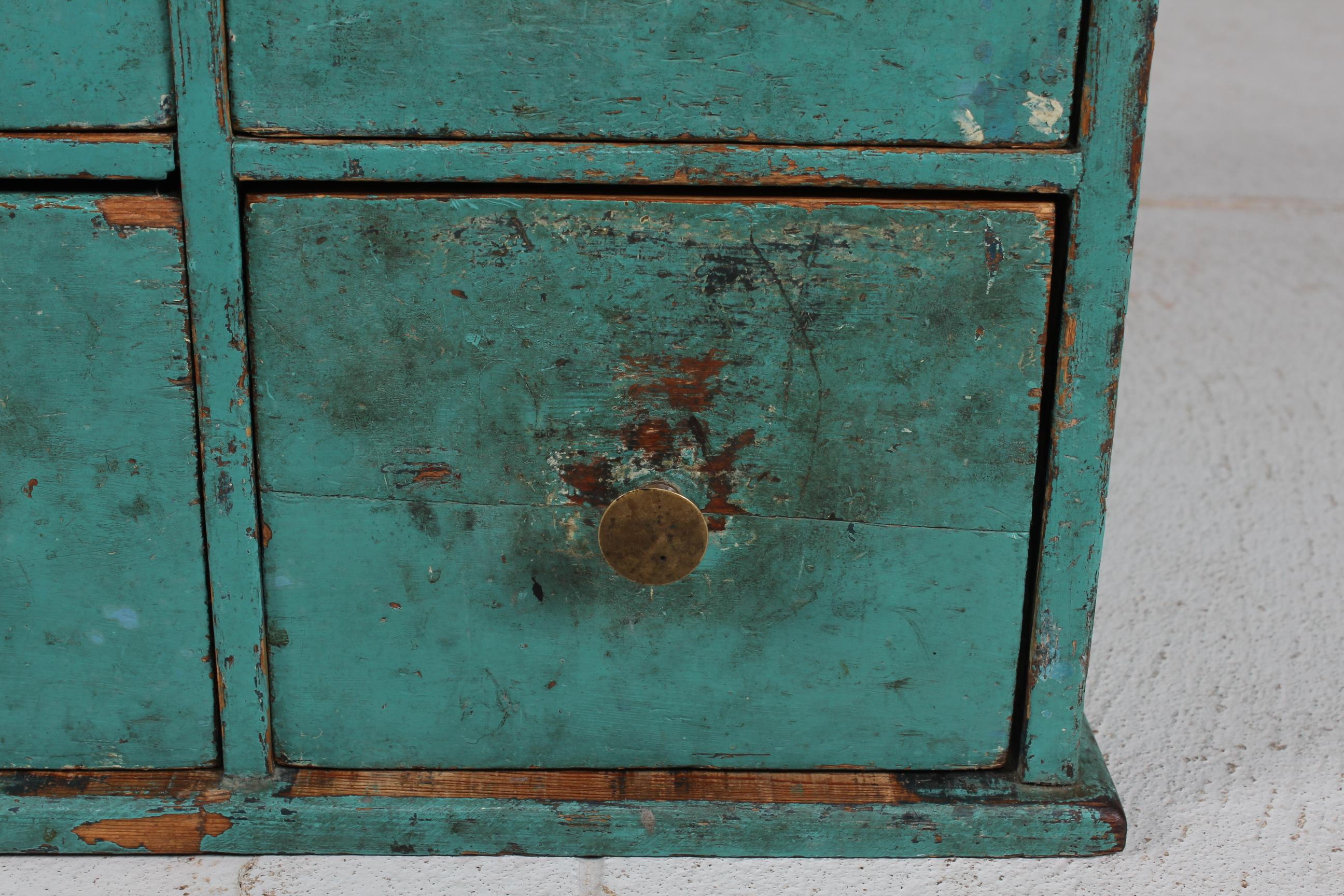 Brass Small Antique Swedish Chest of Drawers/Filing Cabinet Great Green Patina 1880s