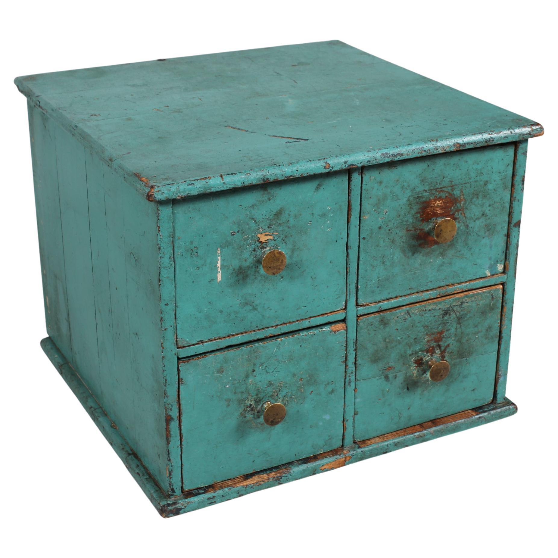 Small Antique Swedish Chest of Drawers/Filing Cabinet Great Green Patina 1880s